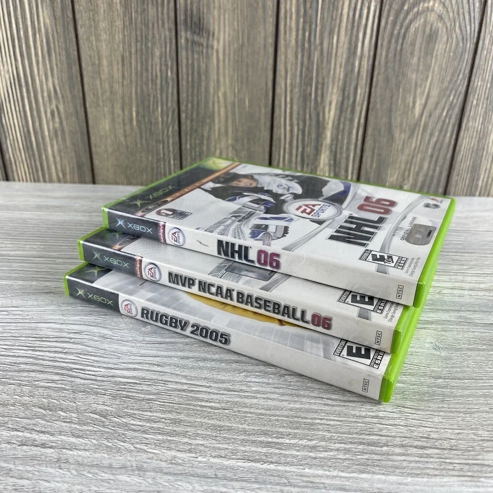 Lot of 3 Original Xbox Games Sports NHL 06, Rugby 2005 & MVP NCAA Baseball 06